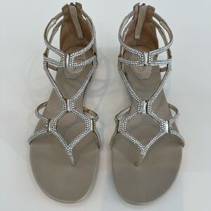 RENE CAOVILLA BEIGE GLADIATOR CRYSTAL SANDALS SIZE 37.5 / US 7.5